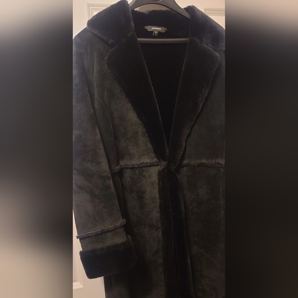 Express, Elegant Black Long Suede Coat, Size Large - Picture 13 of 13